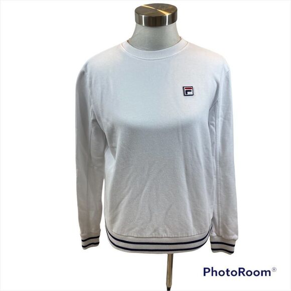 Ladies White Fila Brand Crew Neck French Terry Sweatshirt Size Small - Picture 1 of 13